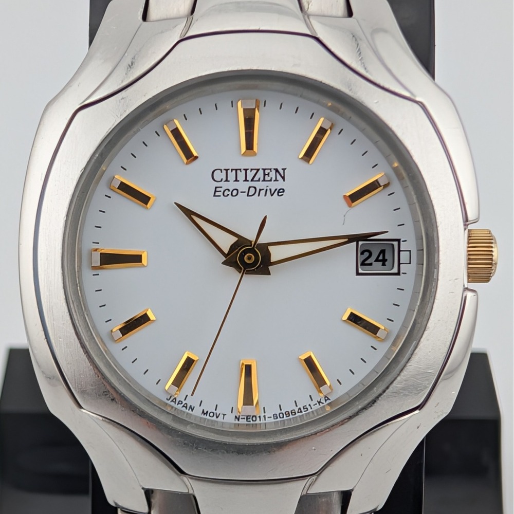 Citizen Eco-Drive Two Tone White Dial Ladies Watch Date E011-S049601 - Picture 2 of 10
